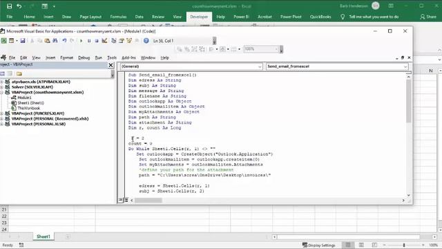 Count the number of email sent from Excel