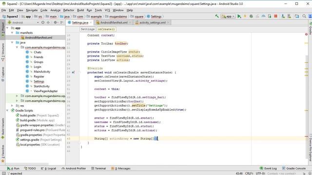 Square Chat App | 13 | Settings Activity Part 2 (Java Code)