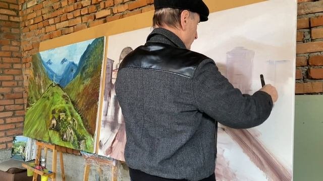 Подмалевок Магас Ингушетия и доработка Цей Педе Чечня маслом на холсте 100 на 150 см.ЗилавдиЯшуркае