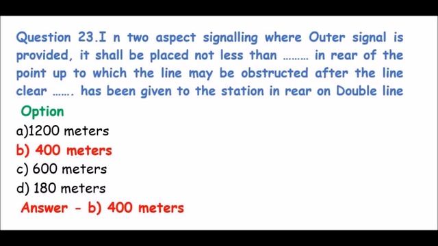 Question Bank on Signal Departmental Exam Traffic Operating Loco  Signal Department