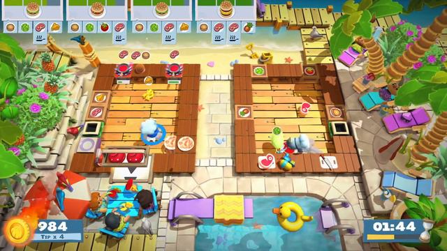 [Overcooked! 2] Surf n' Turf 1-3 2nd World Record: 2292 2 Players 4 Stars