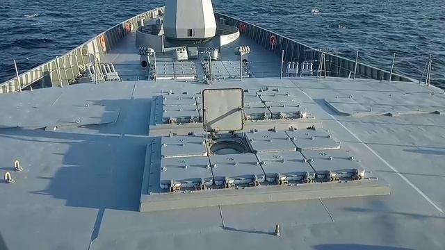 Запуск крылатых ракет Калибр с фрегата Адмирал Горшков на учении Гром-2019