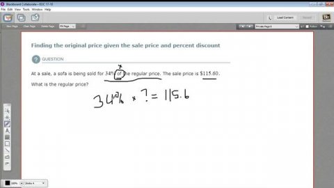 Finding the original price given the sale price and percent discount