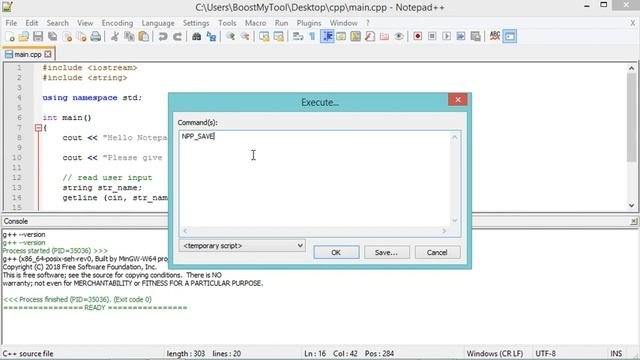 Run C/C++ Application Using Notepad++