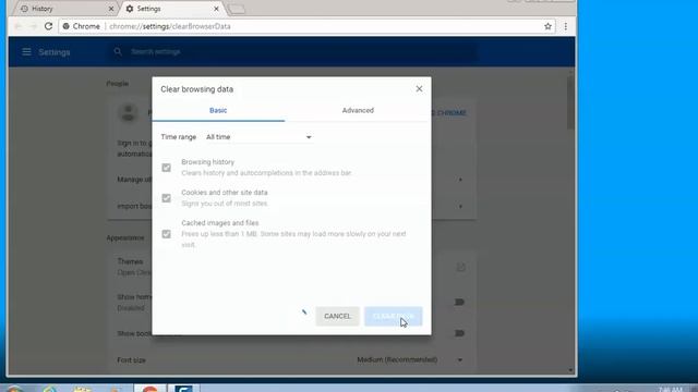 Clear cache and cookies in Google Chrome