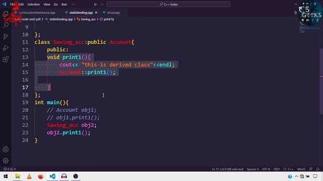 C++ Class#54:--Function Overriding || Static Binding || Early Binding