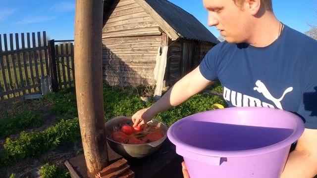 Томлёная баранина с помидорами в казане!