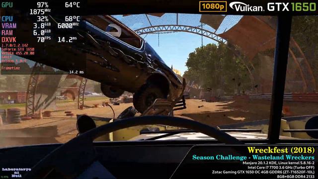 Wreckfest (1080p 60FPS Vulkan) - Wasteland Wreckers - GTX 1650 4GB GDDR6