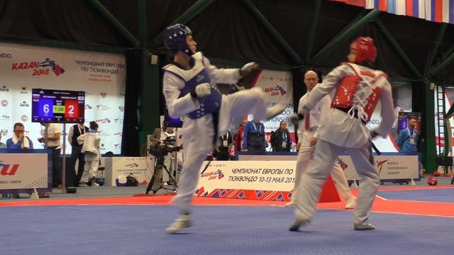 Mikhail Artamonov RUS vs Serghei Uscov MDA. European Taekwondo Championships Kazan-2018