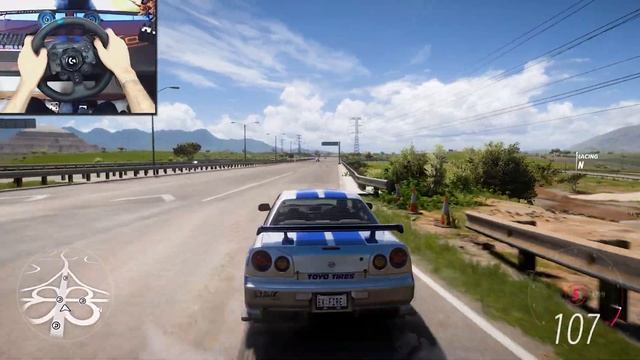Nissan Skyline R34 GTR Drifting - Forza Horizon 5 | Steering wheel gameplay