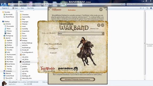 Activation key of Mount and Blade WARBANDSERIAL KEY
