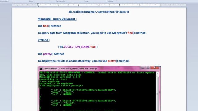 FIND PRETTY METHOD IN MONGODB DEMO