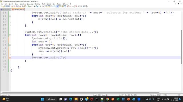 Java - Day 52 (in Telugu) - Two Dimensional int array