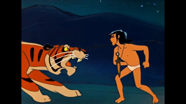 Soviet Mowgli uses fire against Shere Khan