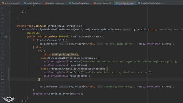 #9 Exception Handling in Login Activity | Login and Register Android App using Firebase