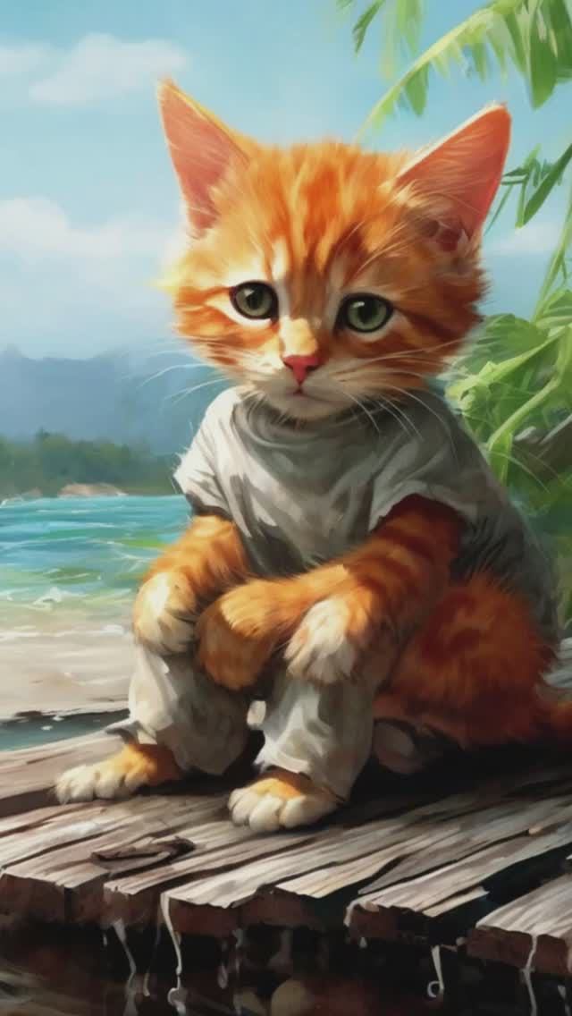 Котик на необитаемом острове 2. Мяу Мяу Мяу. #ai #cats #aicat #sad #cat #story #catcute #cutecat
