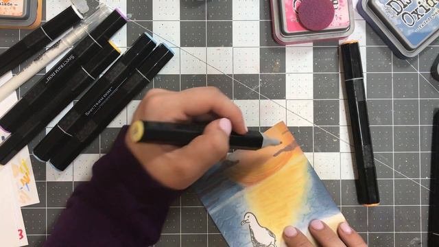 Scene Building Card With 'Sea Lestial' + Distress Oxides & Spectrum Noir Markers For Maymay Made It