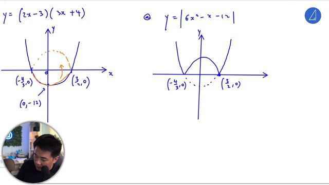 Sketch Y = | 6 X² - X -12 | And Y = | E²ˣ - 3 |.