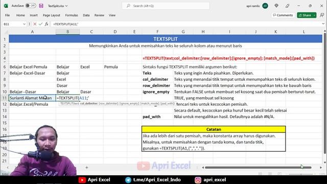 cara text to column excel menggunakan rumus split text excel | textsplit |