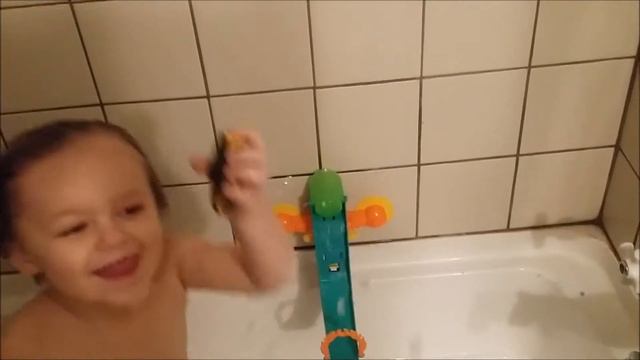 Hot Wheels city splash track - playing in the tub