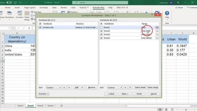 Kutools for Excel  How to combine ranges from different worksheets into one ?