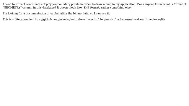 GIS: What is format of Natural Earth SQLite database GEOMETRY column?