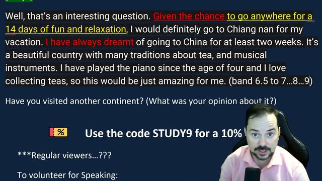 IELTS Live Class - Speaking Part 1 about Vacations