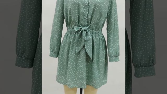 Женское платье рубашка в горошек za винтажное с длинным рукавом осеннее зеленое средней длины 88