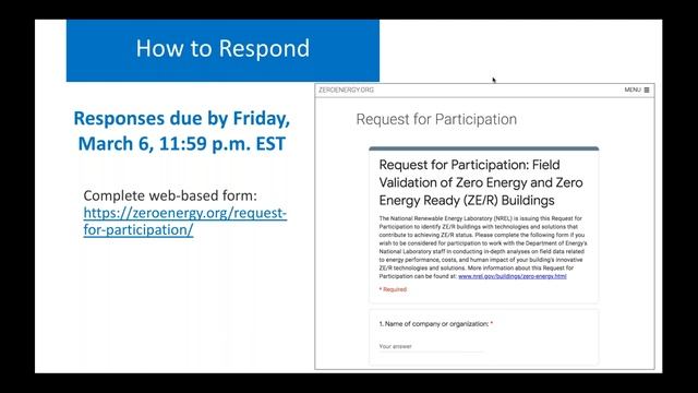 Request for Participation for Field Validation of Zero Energy and Zero Energy Ready Buildings