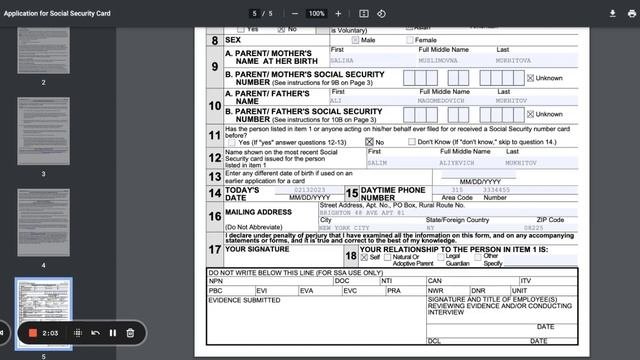 Как заполнить форму SS-5 для получения SOCIAL SECURITY NUMBER (SSN) в США