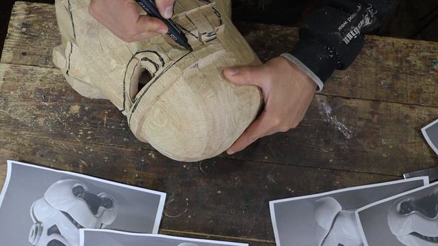 Wooden imperial stormtrooper helmet. wood carving time lapse