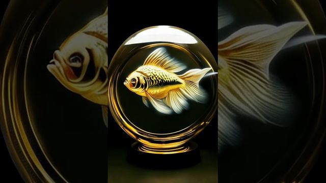 Золотая успешная счастливая золотая рыбка в круглом аквариуме