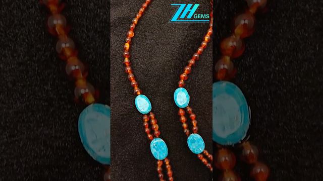 Amber Natural turquoise 25.7g color red match blue combination jewelry necklace delicate gift