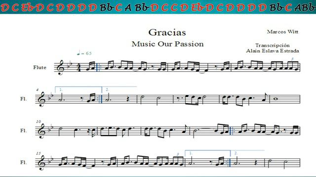 Gracias/ Thanks (NOTAS/CIFRADO Y PARTITURA PARA FLAUTA) "FÁCIL"