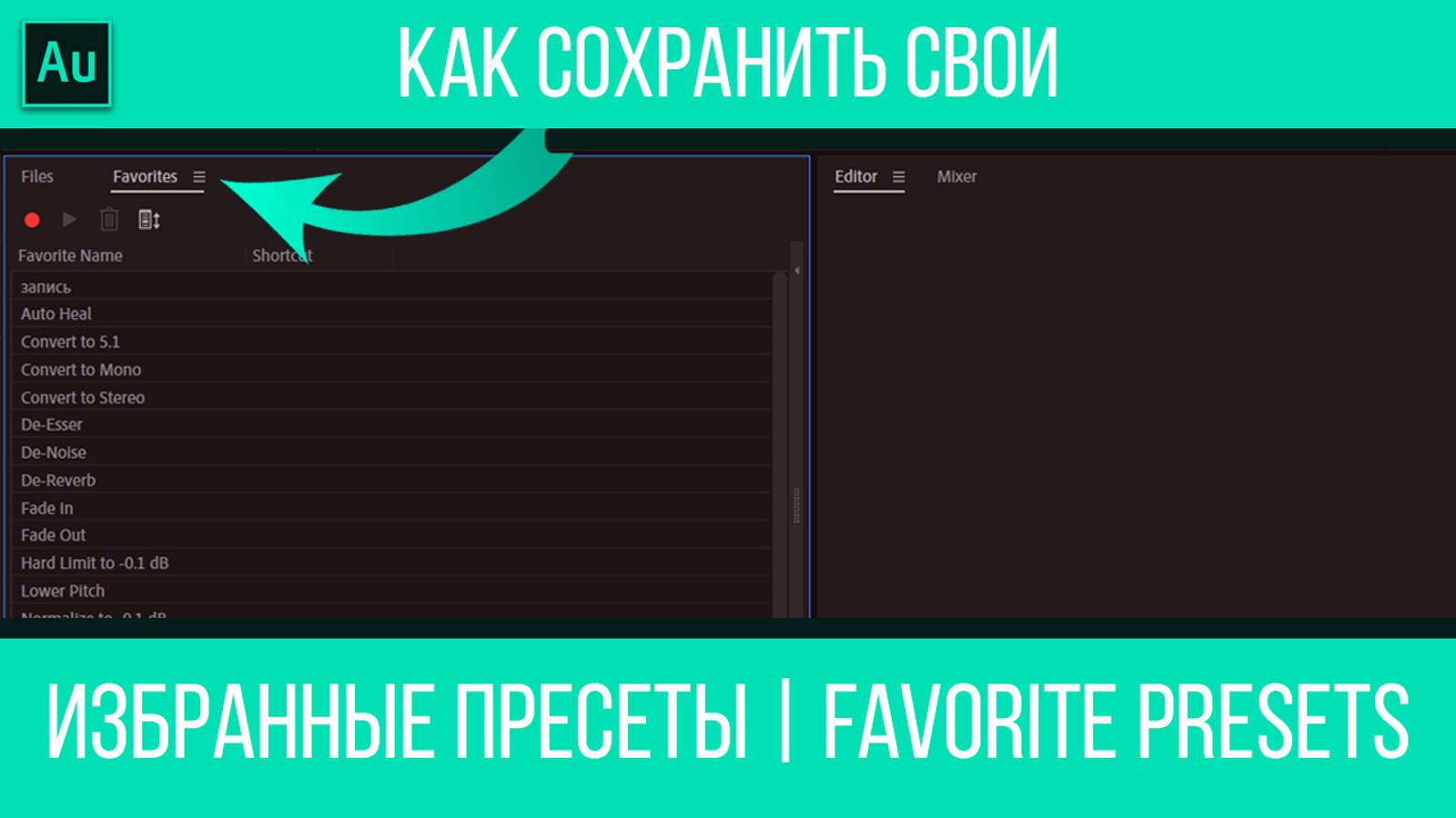 Как сохранить свои Избранные пресеты Favorite Presets в Audution