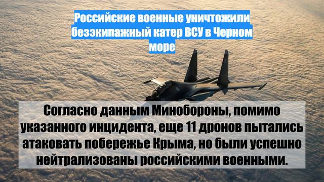 Российские военные уничтожили безэкипажный катер ВСУ в Черном море
