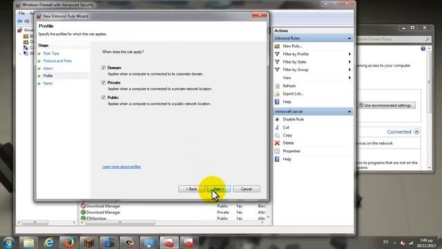 Open 25565 port in Windows firewall with advanced security for Minecraft server