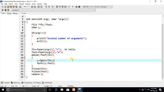 Copy one file to another using command line argument