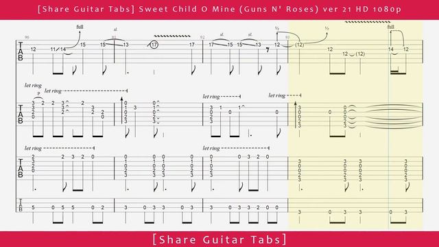 [Share Guitar Tabs] Sweet Child O Mine (Guns N' Roses) ver 21 HD 1080p