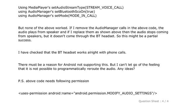 Android : Routing audio to Bluetooth Headset (non-A2DP) on Android
