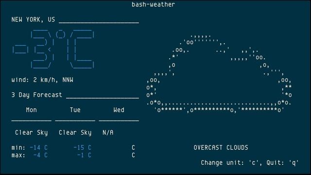 bash-weather, weather report written in Bash