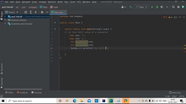 ASCII value program in java in hindi with example full explaination