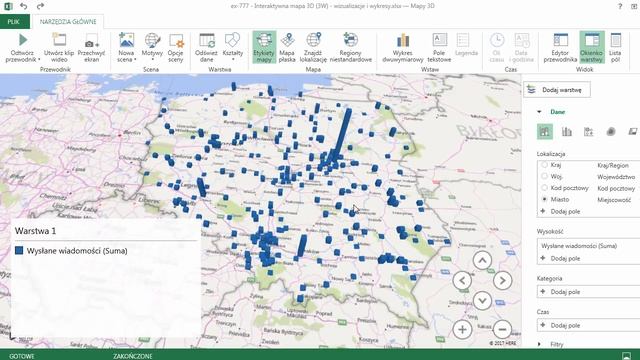 Excel - Interaktywna mapa 3D (3W) - Power Map - wizualizacje i wykresy [odc.777]