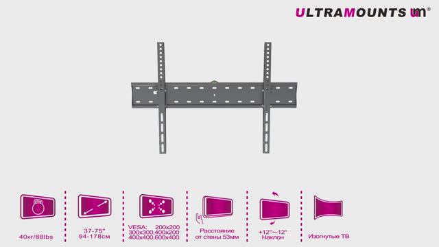 UltraMounts UM839T. Установка телевизора на стену с помощью наклонного кронштейна UM839T.