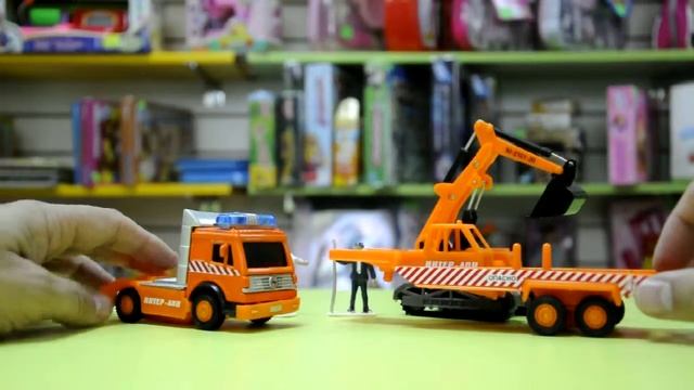 ТехноПарк 1:43 Стройтехника  грузовик с полуприцепом и эскаватором 132395