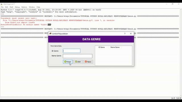 Membangun Aplikasi Database Perpustakaan Menggunakan Python GUI  MySQL  Membuat Form Genre Buku