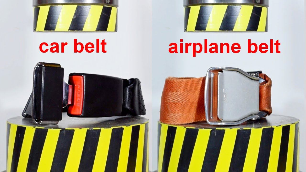 HYDRAULIC PRESS VS SEAT BELTS, CAR AND AIRPLANE