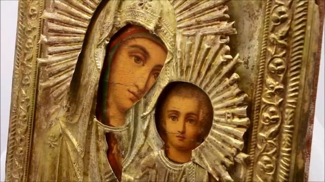 Старинная печатная икона Казанской Божией Матери. PI0026