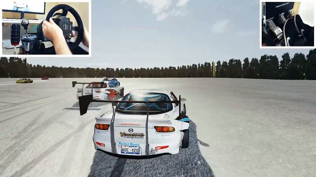 Drifting one of the Most Difficult Tracks (Rockingham!) - Assetto Corsa RX-7 Steering Wheel Gamepla