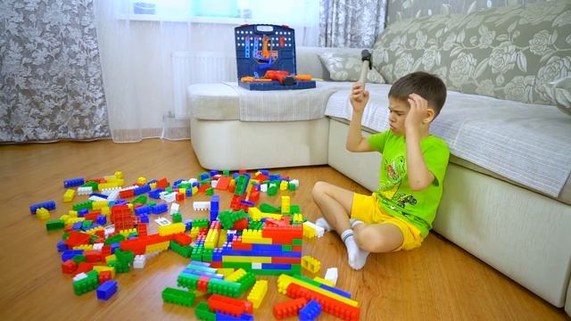 Built a toy house from the big Lego blocks.